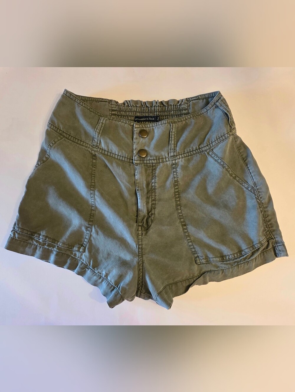 Abercrombie And Fitch High-rise Chino Shorts S Olive Green GUC *FLAW tiny stain